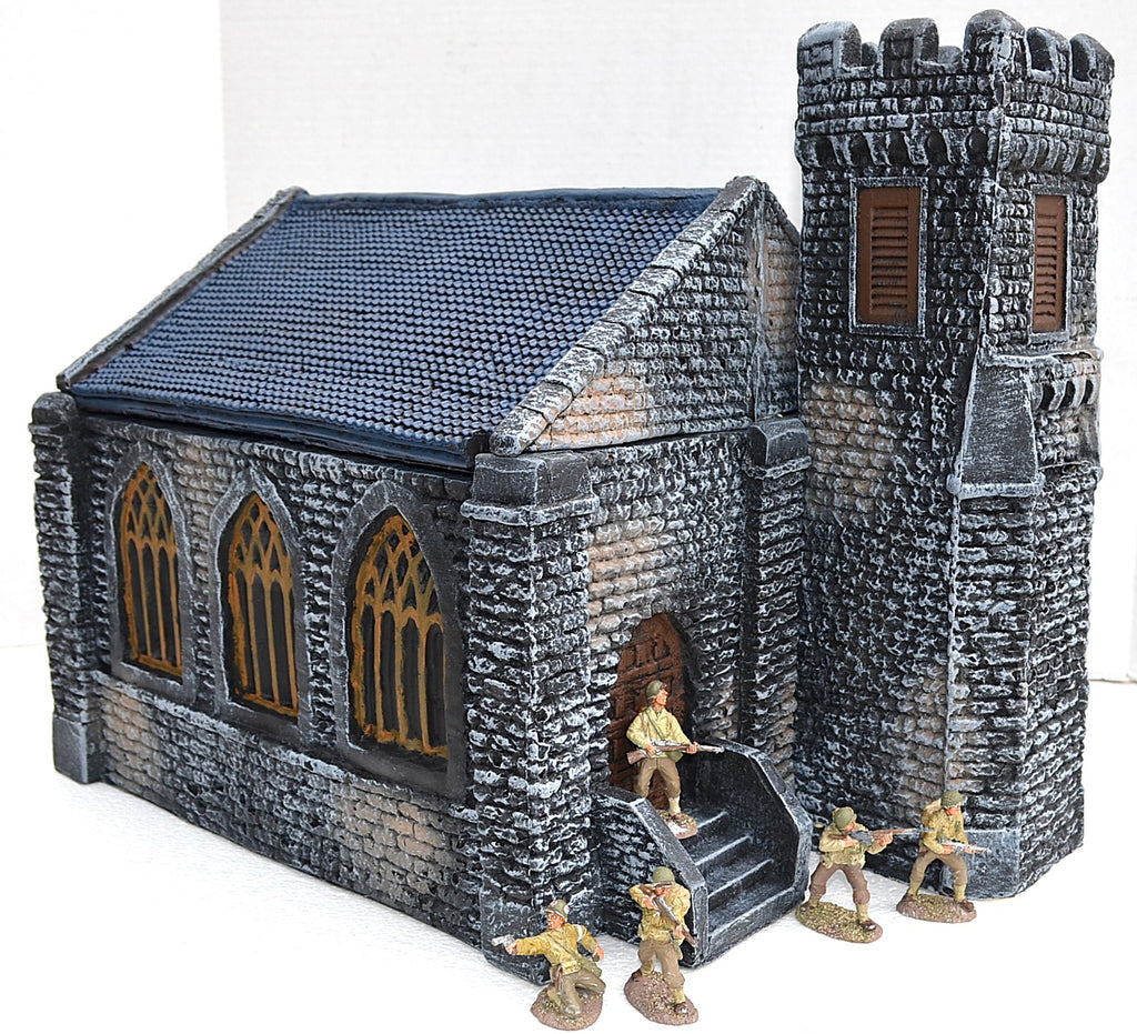 Atherton Scenics Painted WWII D-Day Stone Church with Tower