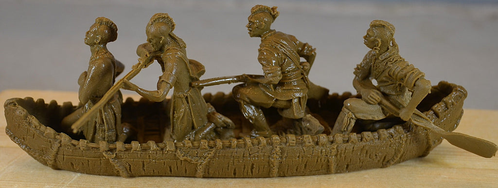LOD Barzso Indian Birch Bark Canoe with 4 Figures Maplewood