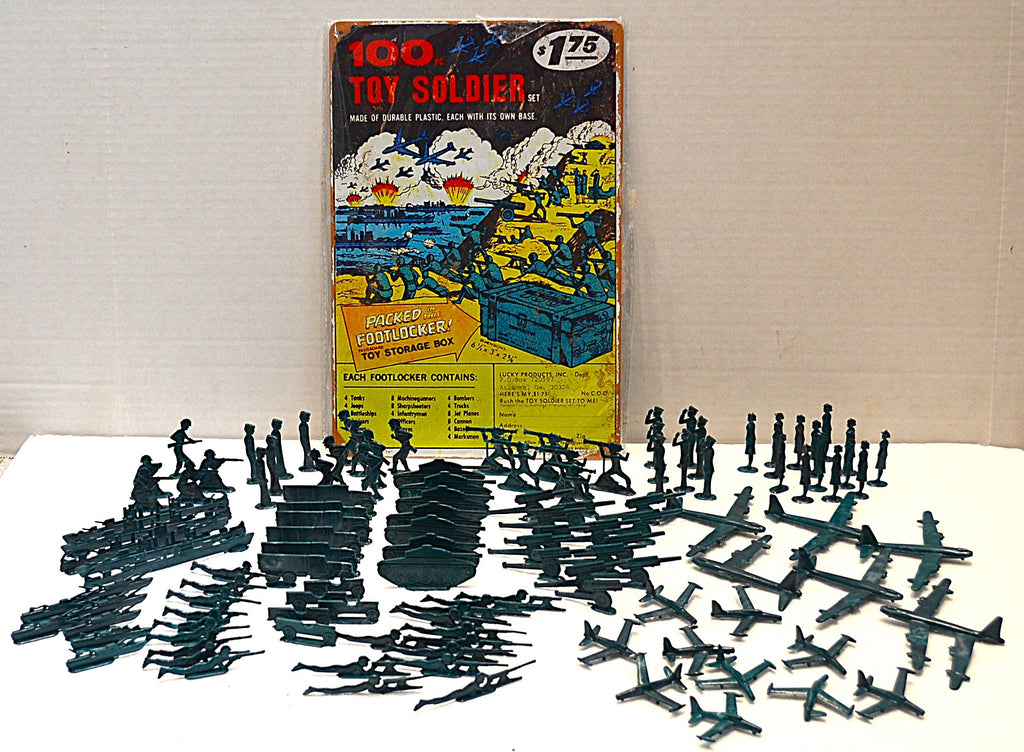 Vintage Lucky Products WWII US Toy Soldiers Comic Book Flats 1950's with Metal Sign