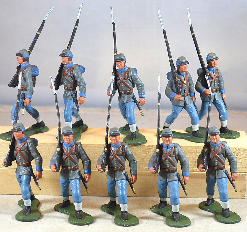 Marx Painted Civil War Confederate Marching Infantry 10 PC Set