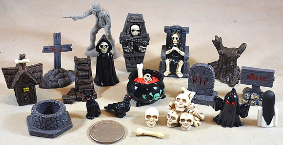 Halloween 20 Piece Cemetary Skulls Coffin Ghouls Set