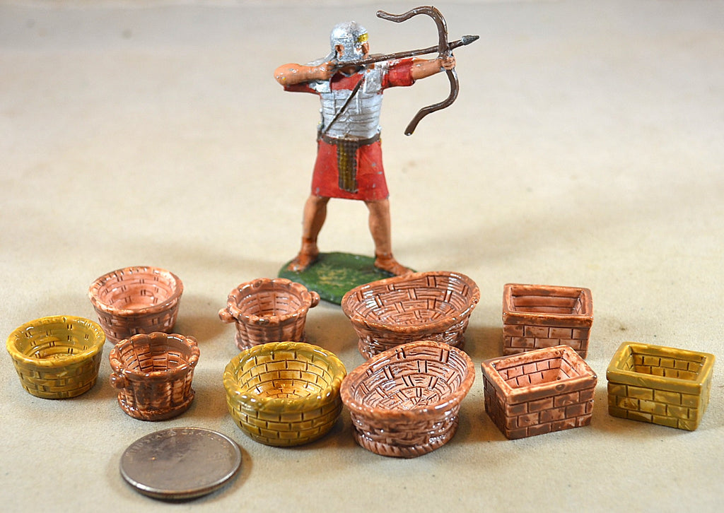 Hand Painted Oval Round Rectangular Medieval Basket Set