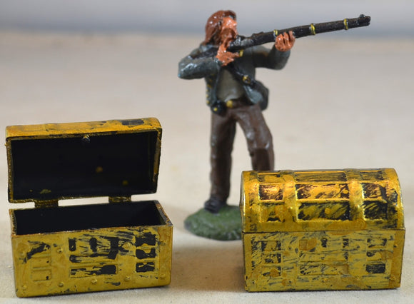 Treasure Chest Trunk Set of 2 Distressed Gold Pirate
