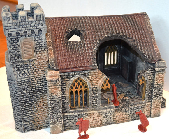 Atherton Scenics Painted Medieval Battle Damaged Stone Church WWII