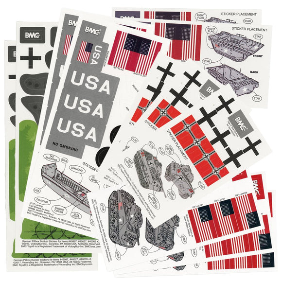 BMC WWII Sticker Sheets for German US Tanks Landing Craft and Bunkers