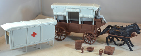 Classic Toy Soldiers Civil War Ambulance Wagon with Two (2) Horses Gray