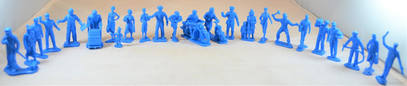 Marx Civilian Office Figures Blue Plastic