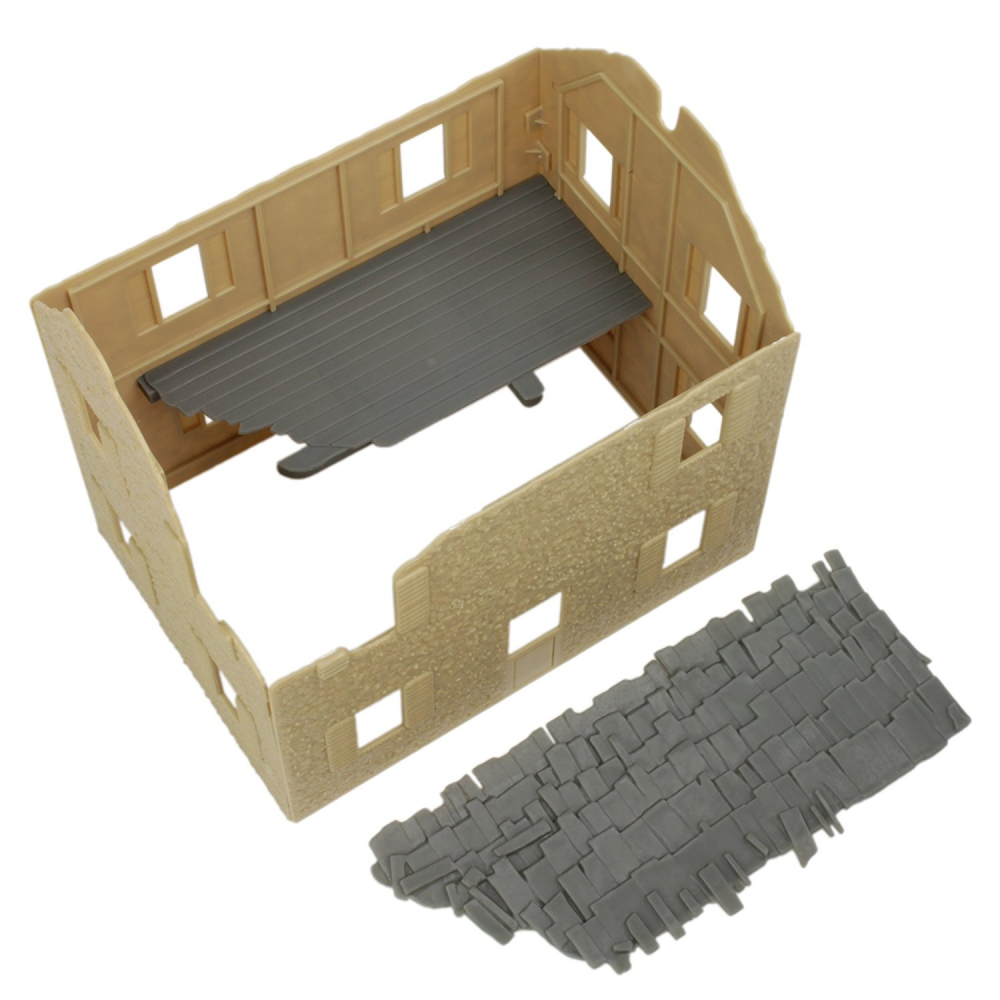 BMC WW2 Ruined Spanish Farm House Playset - 1:32 Scale Plastic Building For Army Men & Military Dioramas, 8" X 5.75" X 7.25"